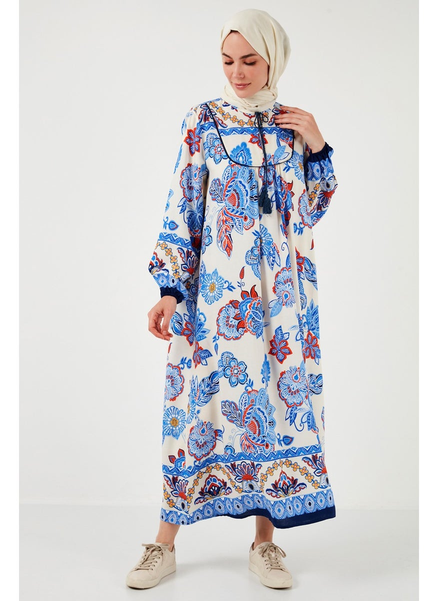 Patterned Regular Fit Tie-Up V-Neck Maxi Dress Women's Dress 611EL510