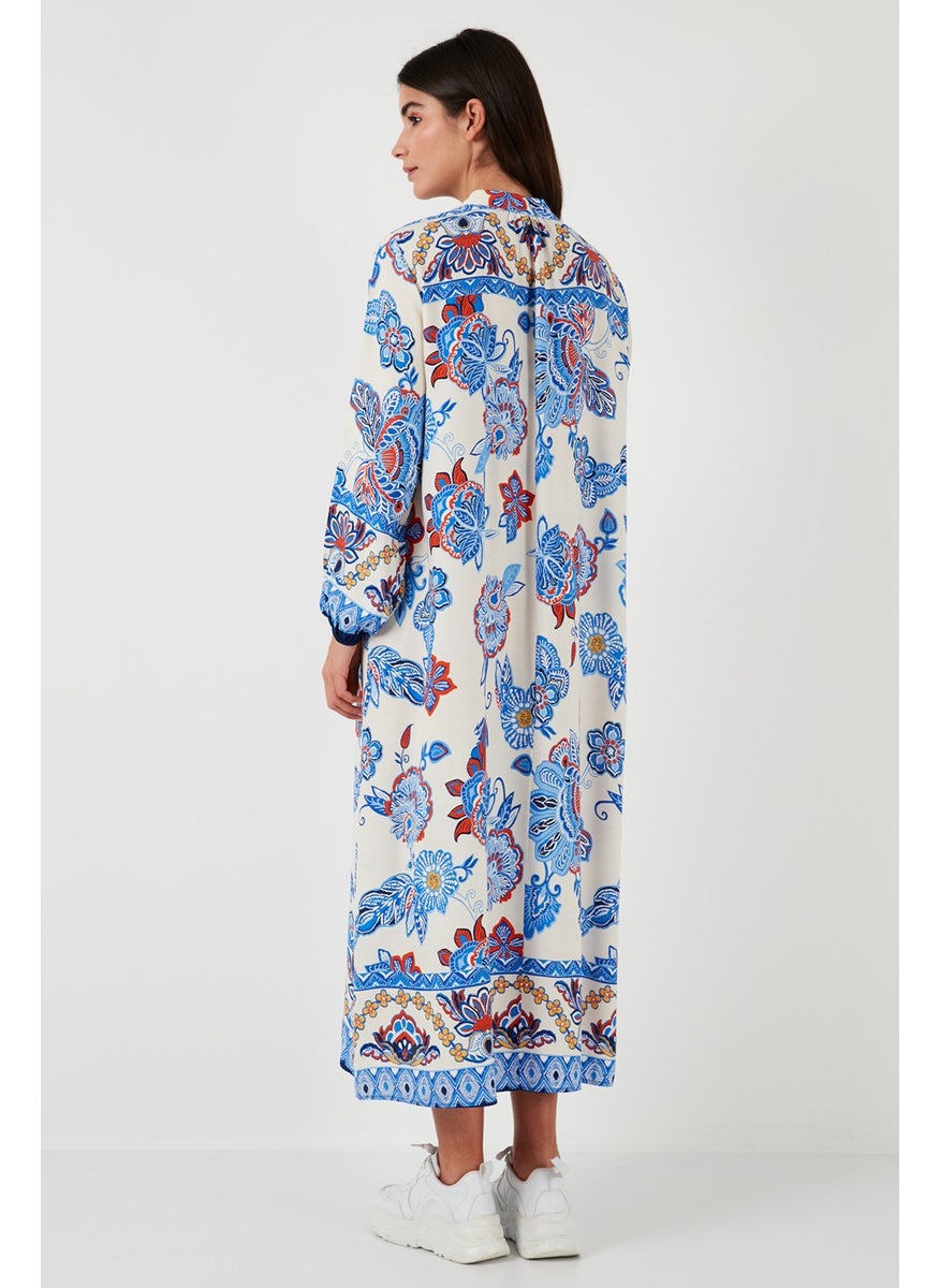 Patterned Regular Fit Tie-Up V-Neck Maxi Dress Women's Dress 611EL510