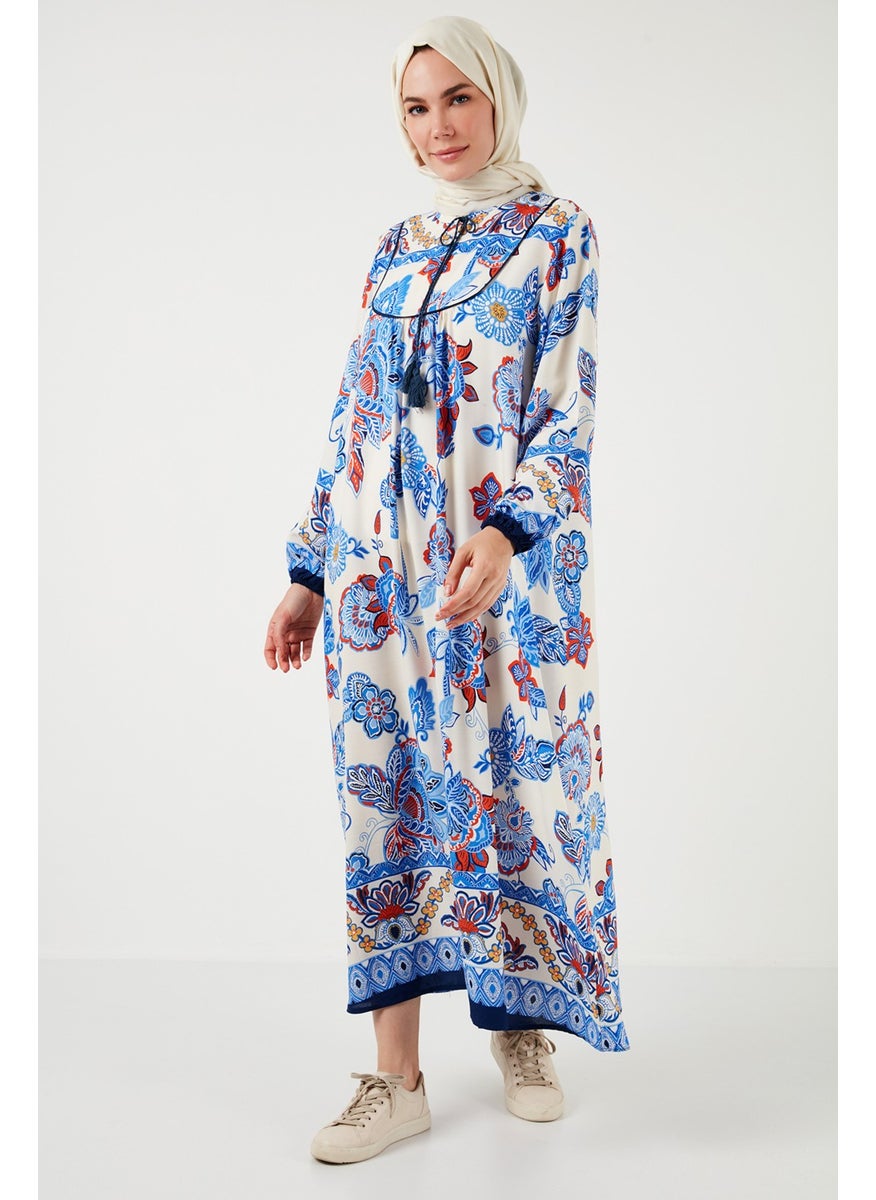 Patterned Regular Fit Tie-Up V-Neck Maxi Dress Women's Dress 611EL510