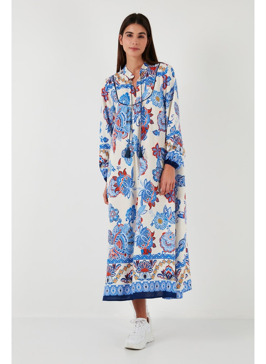 Patterned Regular Fit Tie-Up V-Neck Maxi Dress Women's Dress 611EL510