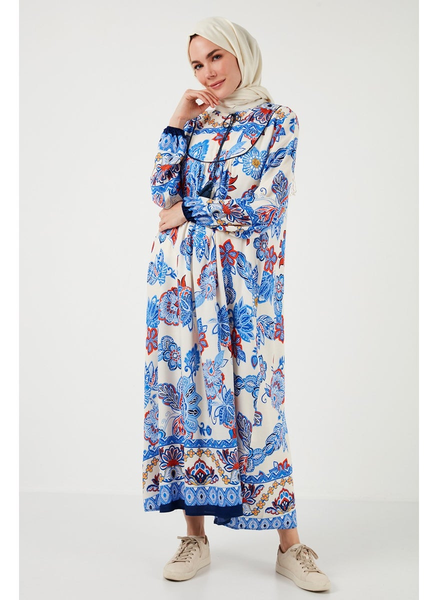 Patterned Regular Fit Tie-Up V-Neck Maxi Dress Women's Dress 611EL510
