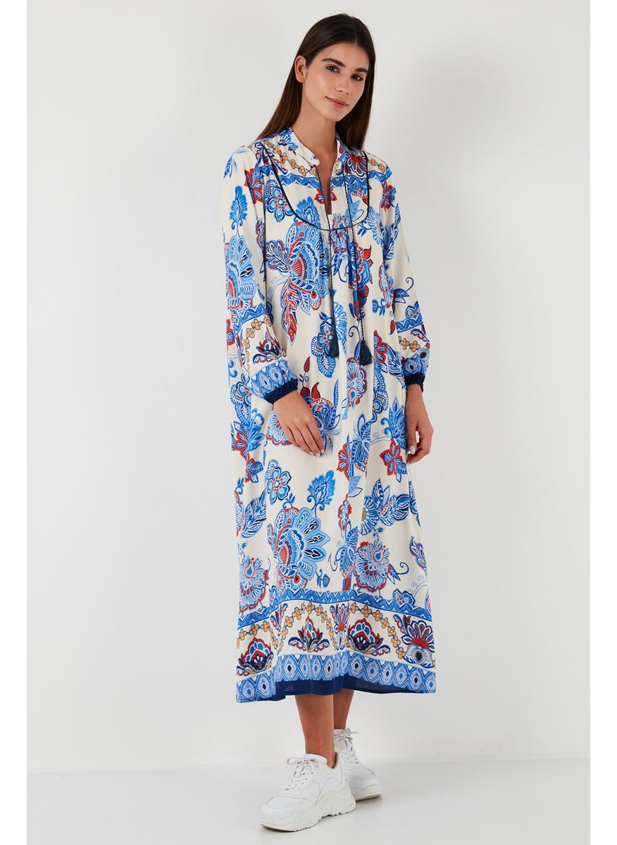Patterned Regular Fit Tie-Up V-Neck Maxi Dress Women's Dress 611EL510