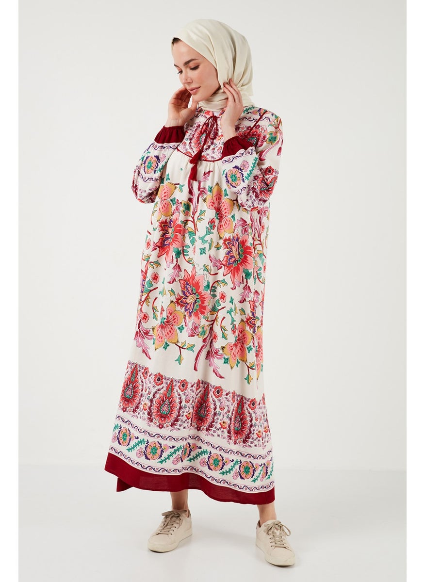 Patterned Regular Fit Tie-Up V-Neck Maxi Dress Women's Dress 611EL510