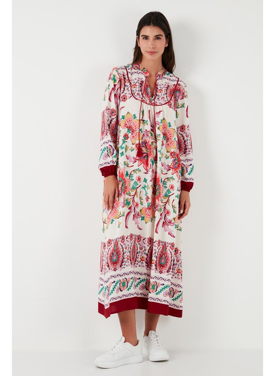 Patterned Regular Fit Tie-Up V-Neck Maxi Dress Women's Dress 611EL510