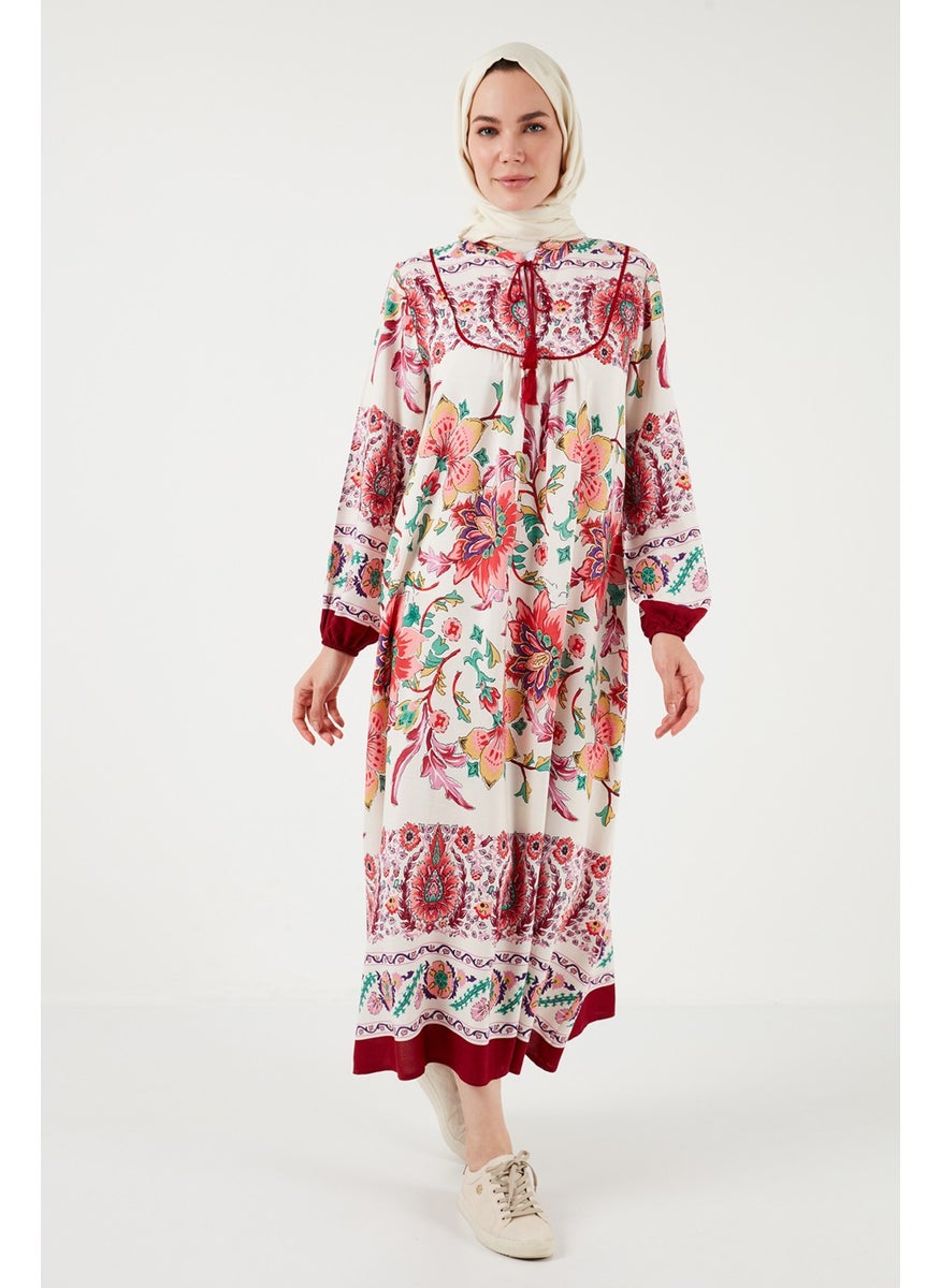 Patterned Regular Fit Tie-Up V-Neck Maxi Dress Women's Dress 611EL510