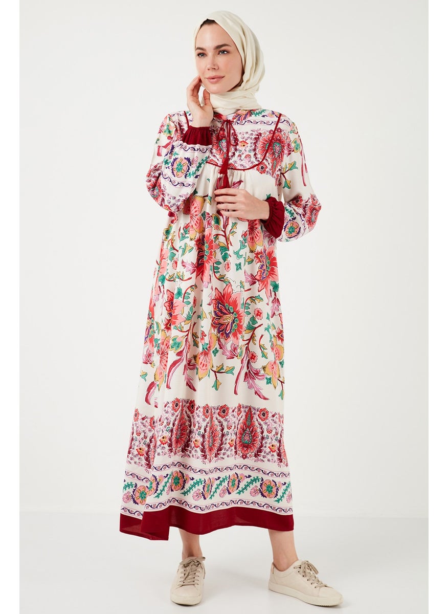 Patterned Regular Fit Tie-Up V-Neck Maxi Dress Women's Dress 611EL510