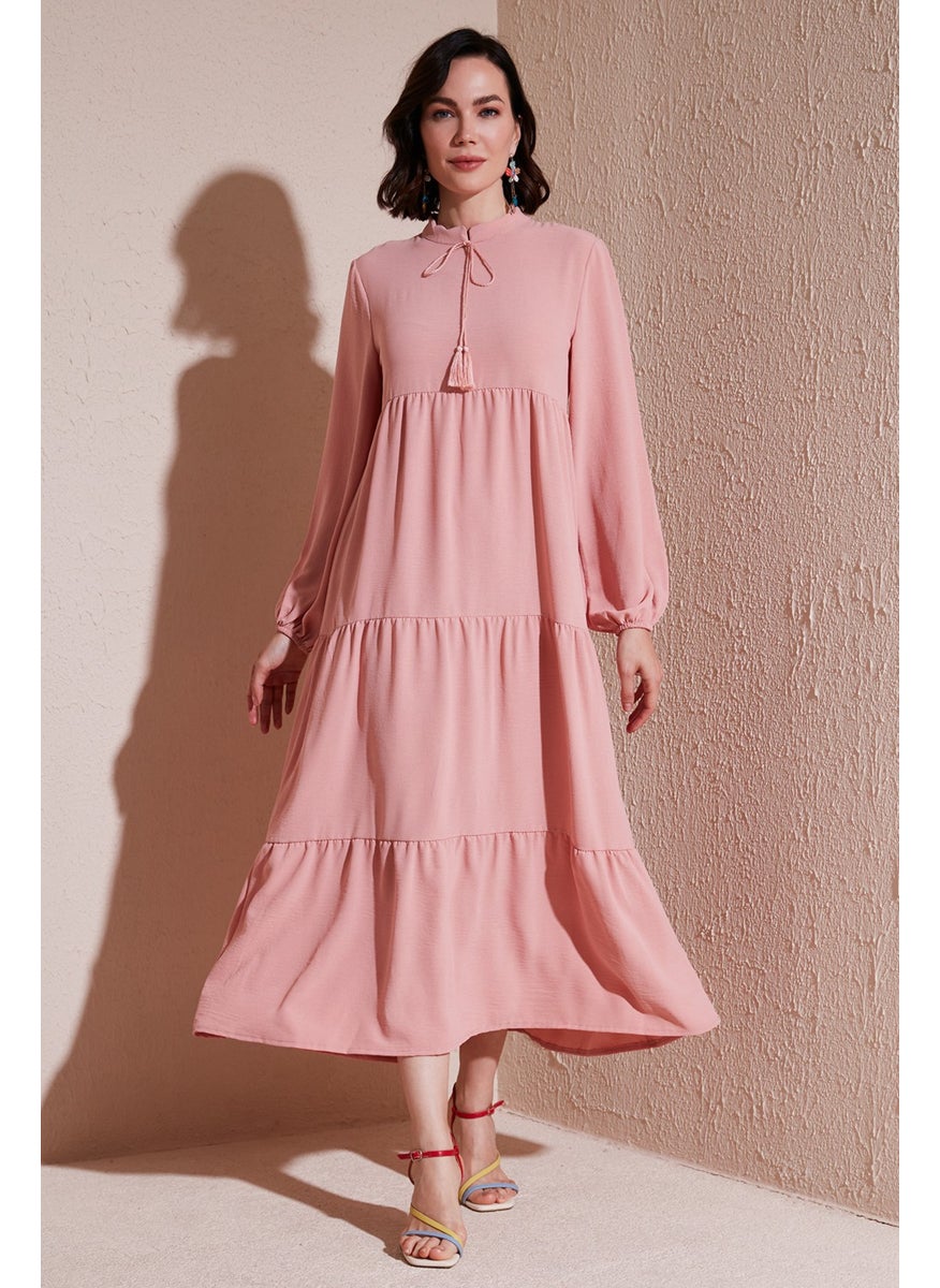 Modest Regular Fit High Collar Long Dress Women's Dress 611EL545
