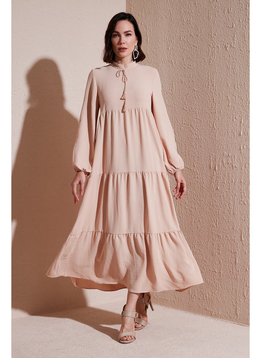 Modest Regular Fit High Collar Long Dress Women's Dress 611EL545
