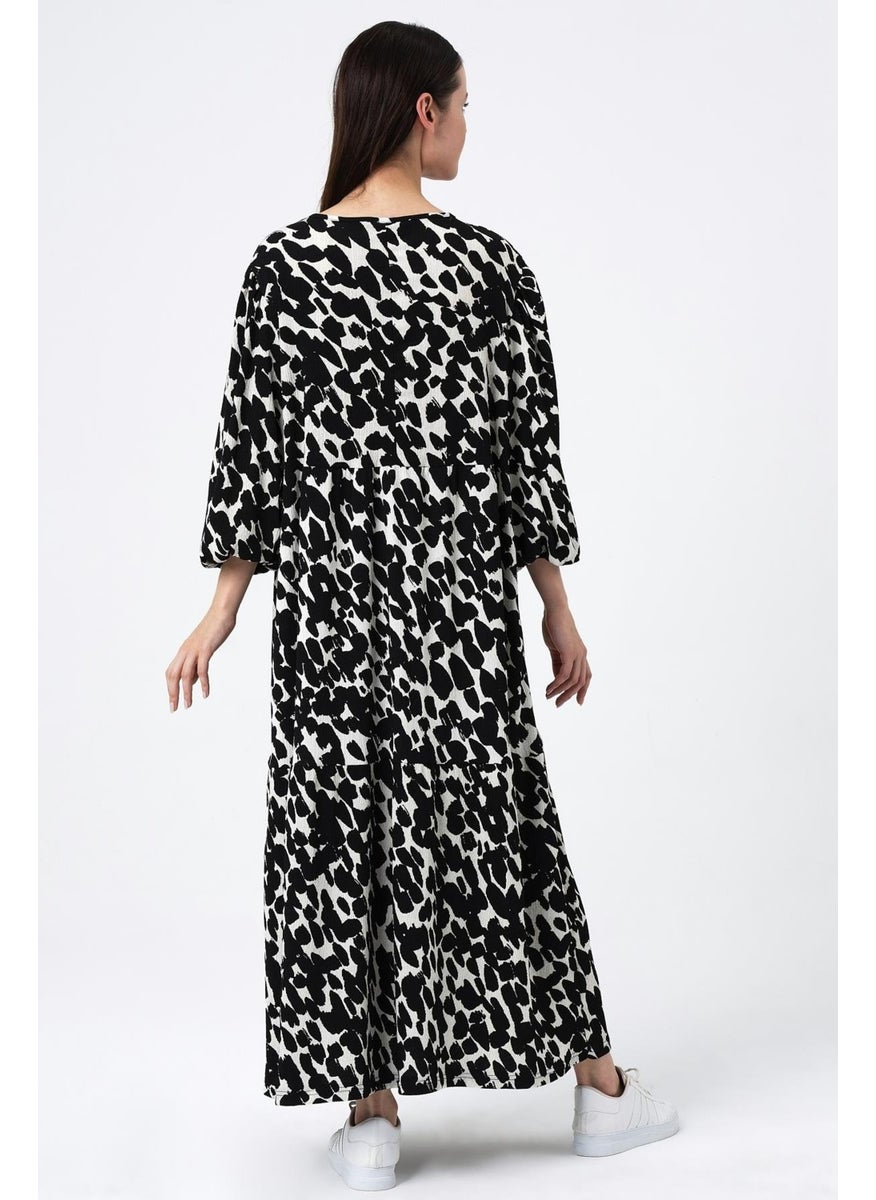 Tied Collar Patterned Long Dress (B22-484A)