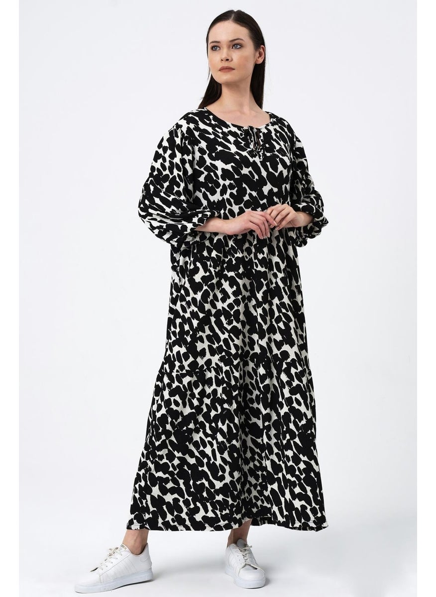 Tied Collar Patterned Long Dress (B22-484A)
