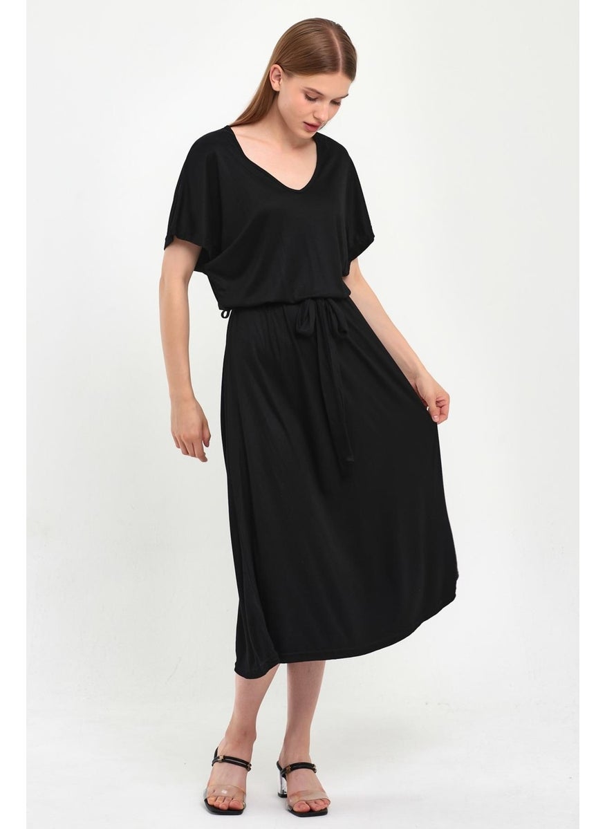 Belted V-Neck Dress (B23-00239)