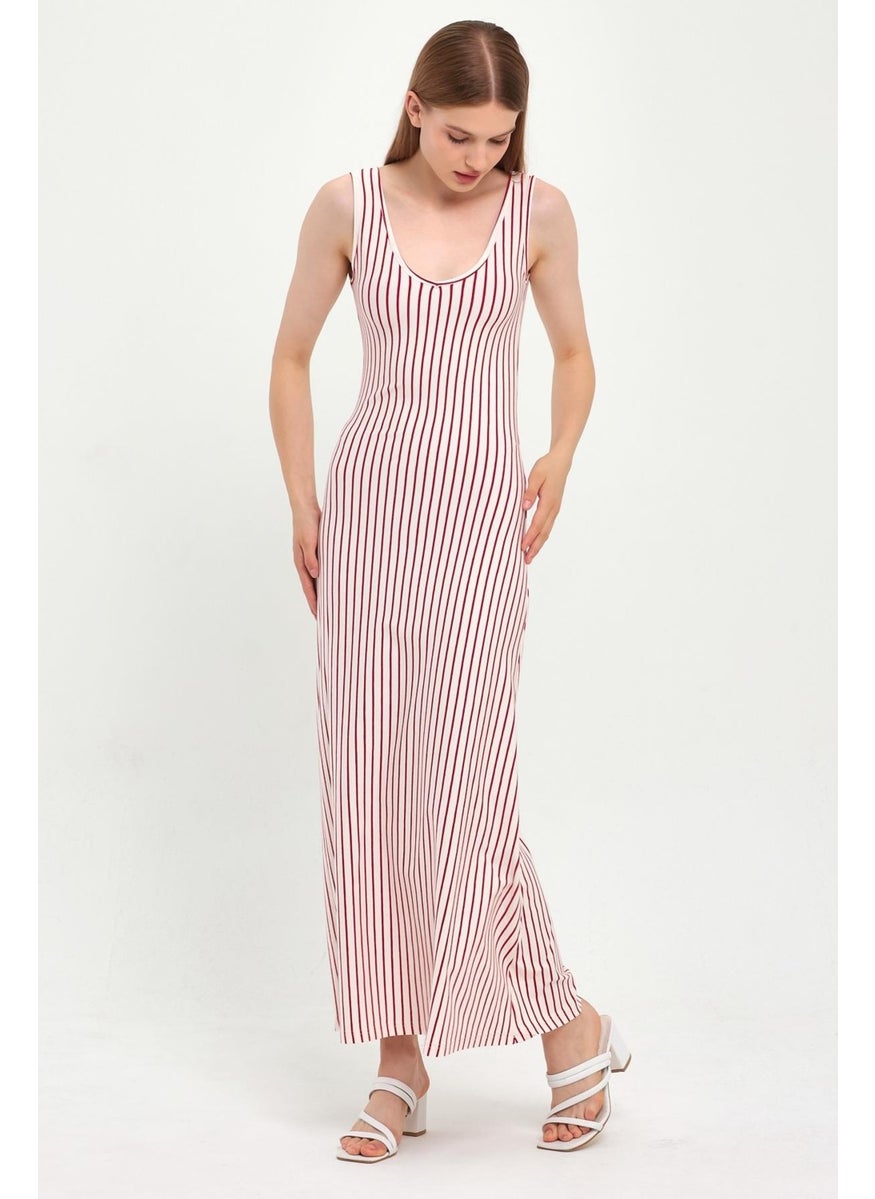 Thick Strappy Striped Long Dress (B23-00153)