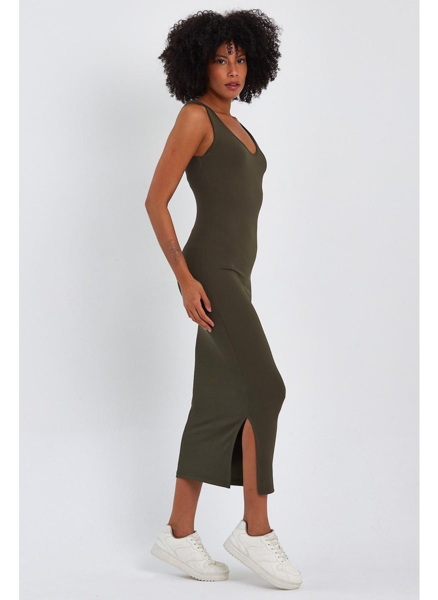 Long Pencil Dress with Slit Detail (B23-0077)