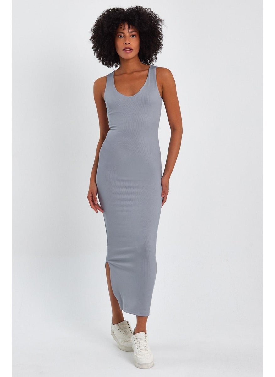 Long Pencil Dress with Slit Detail (B23-0077)