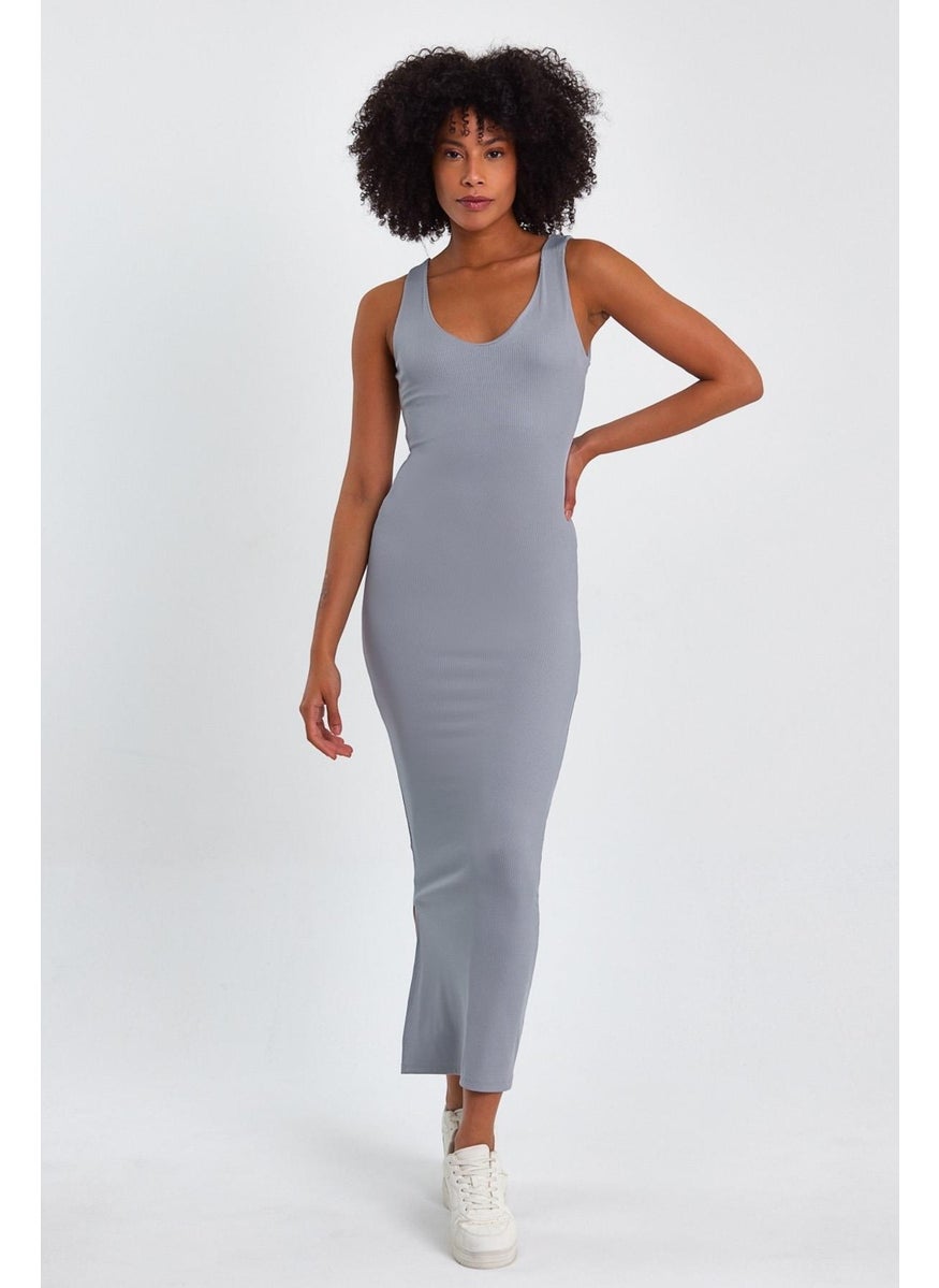 Long Pencil Dress with Slit Detail (B23-0077)