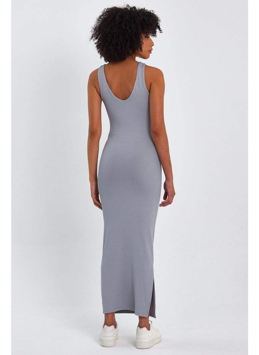 Long Pencil Dress with Slit Detail (B23-0077)