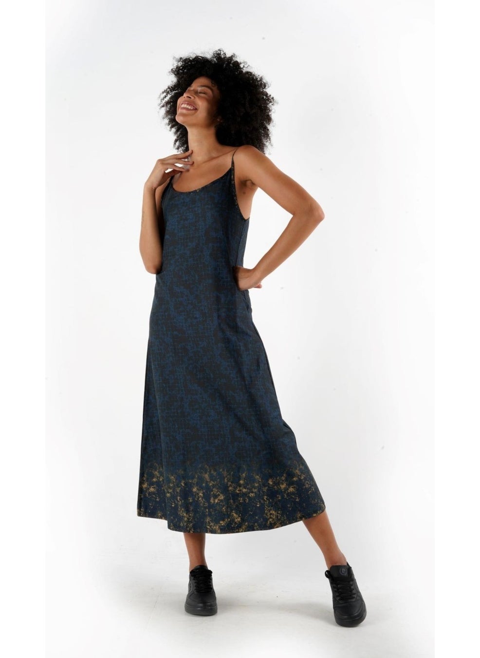 Patterned Thin Strap Midi Length Dress (B24-005206)