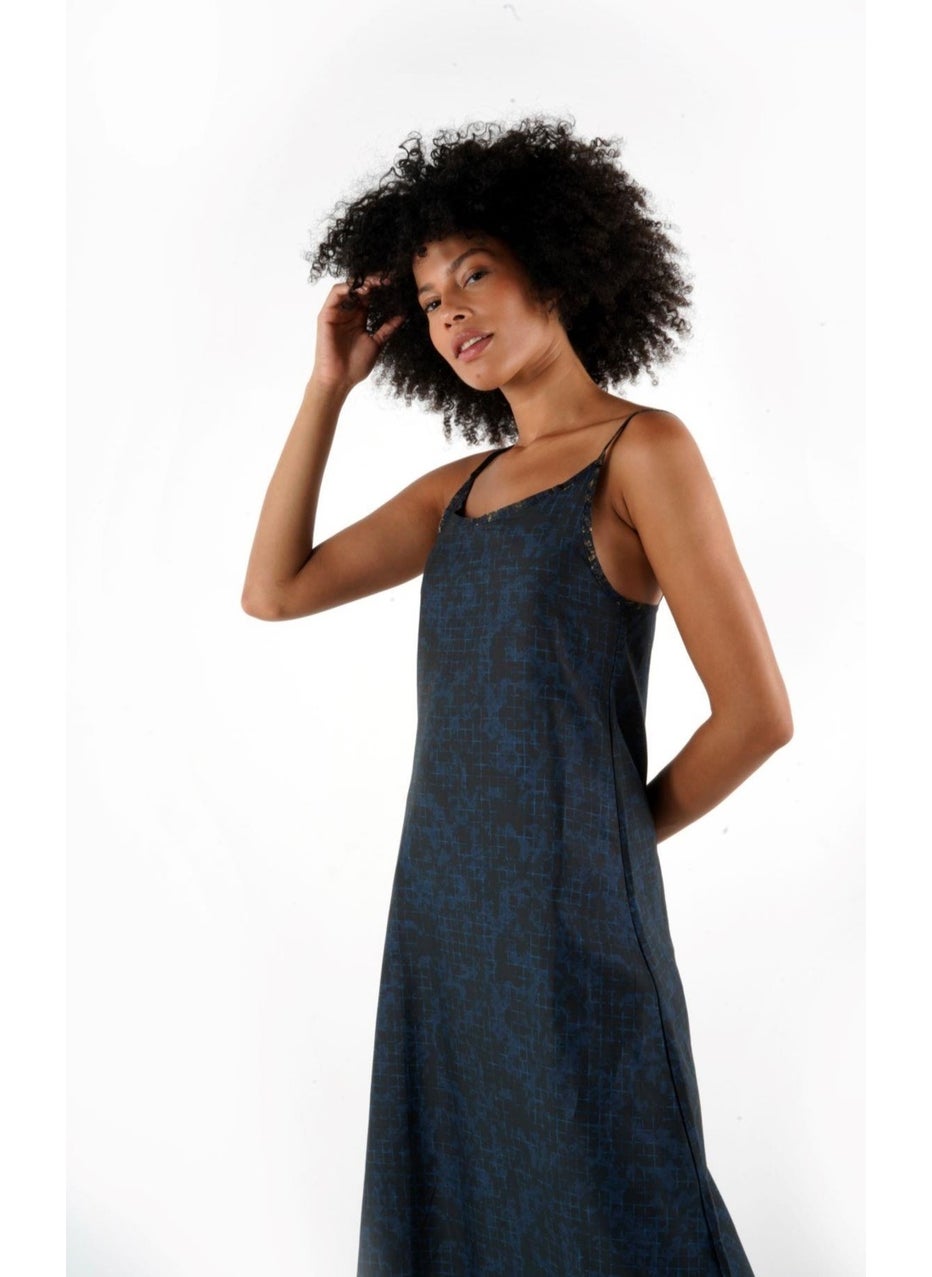 Patterned Thin Strap Midi Length Dress (B24-005206)