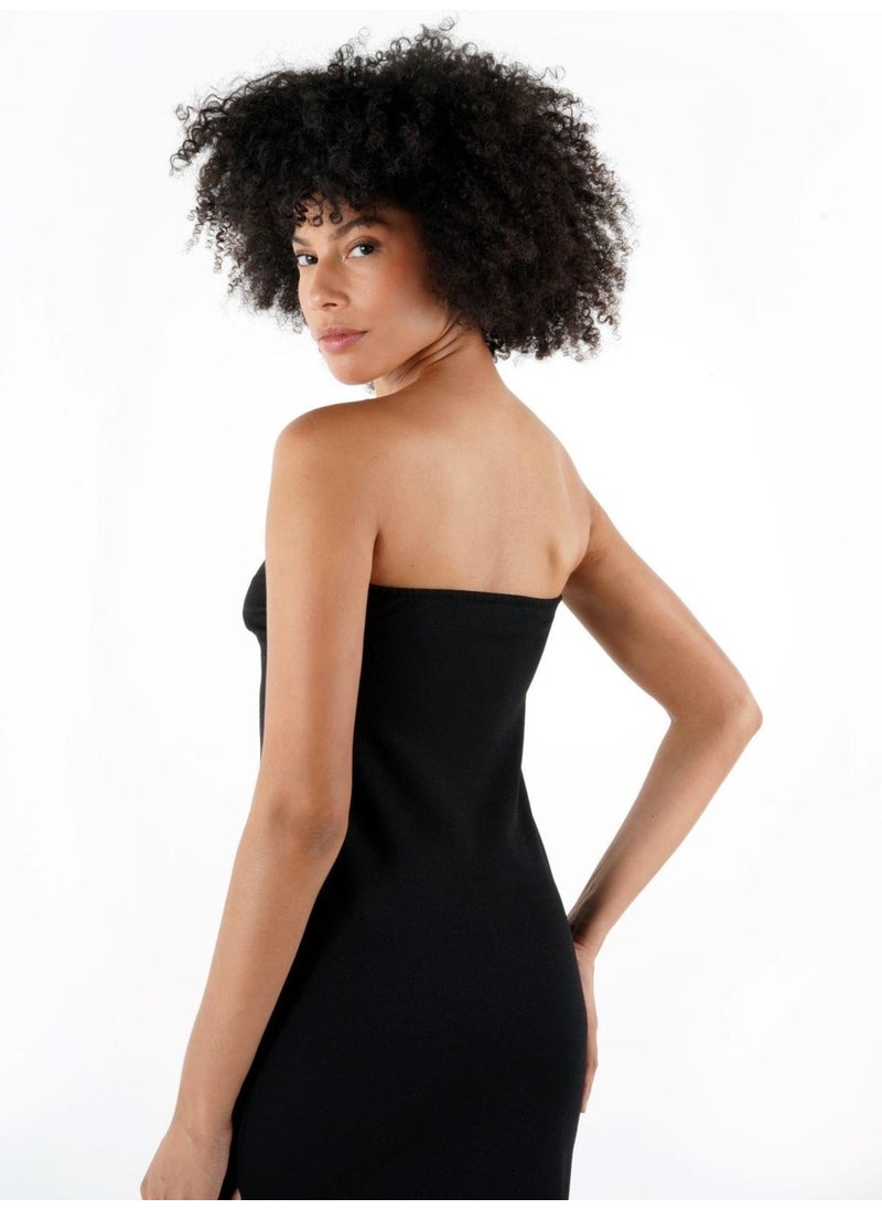 Slit Detail Strapless Dress (B24-00206)