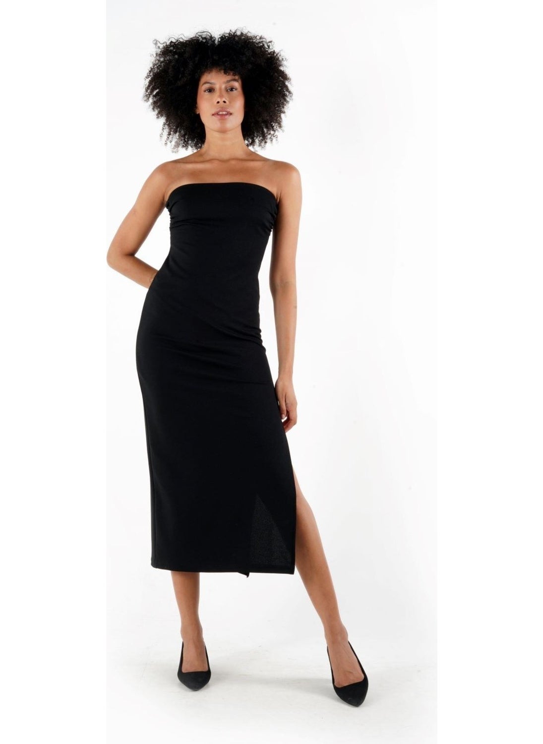 Slit Detail Strapless Dress (B24-00206)