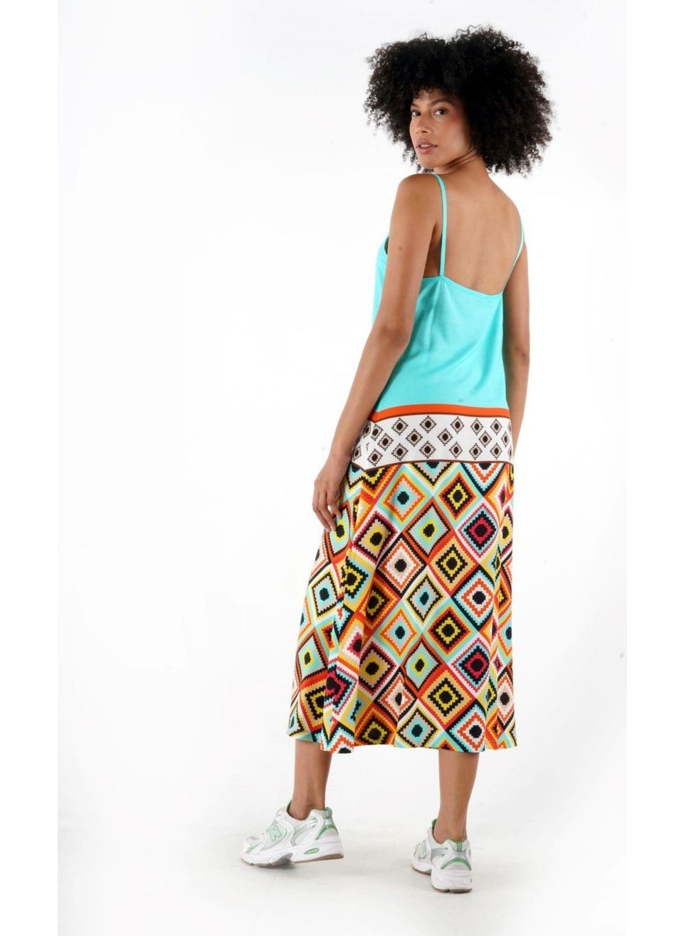 Patterned Thin Strap Midi Length Dress (B24-005206)