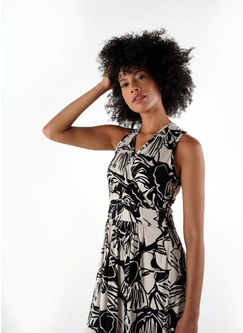 Patterned Sleeveless Double Breasted Dress (B24-00137 03)