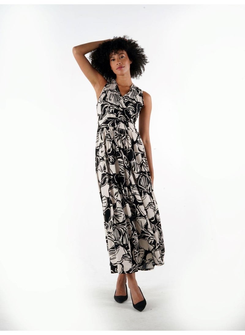 Patterned Sleeveless Double Breasted Dress (B24-00137 03)