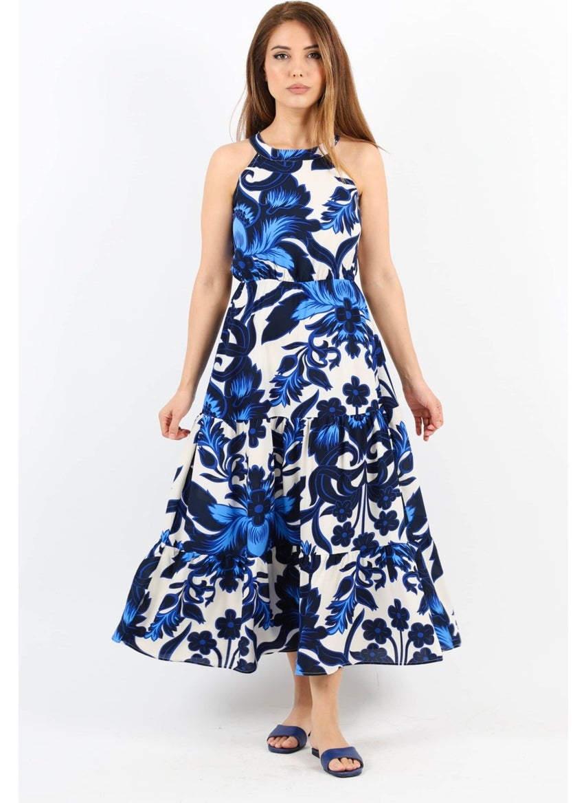 Women's Breeze Waist Elastic Blue Viscose Dress