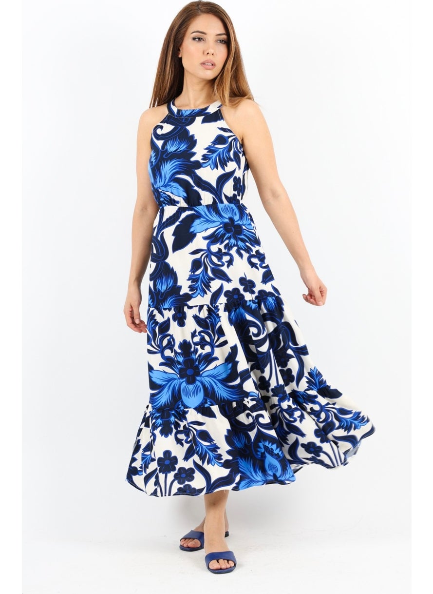Women's Breeze Waist Elastic Blue Viscose Dress