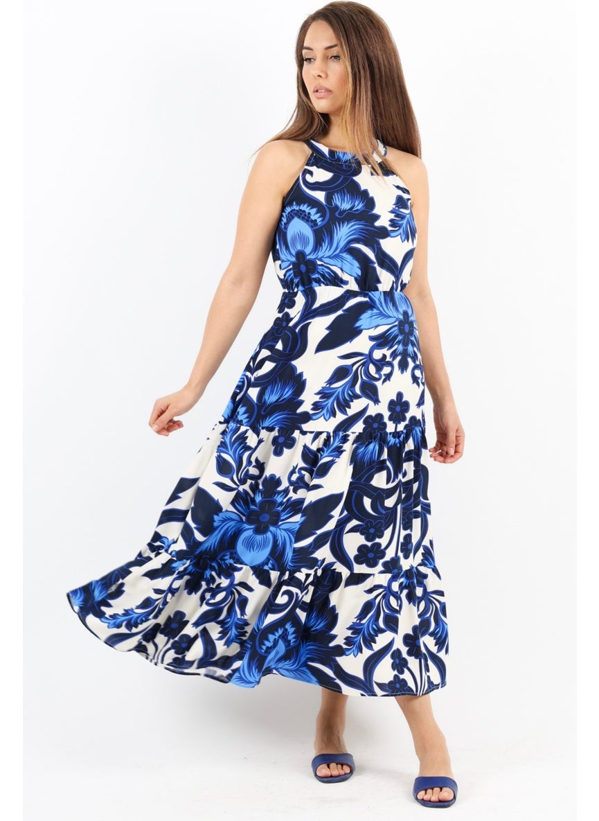 Women's Breeze Waist Elastic Blue Viscose Dress