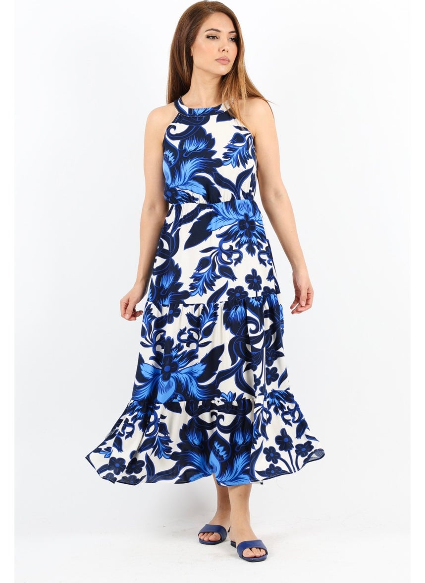 Women's Breeze Waist Elastic Blue Viscose Dress