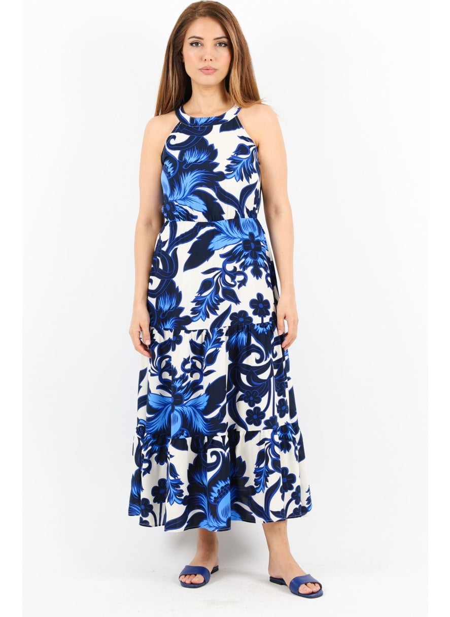Women's Breeze Waist Elastic Blue Viscose Dress