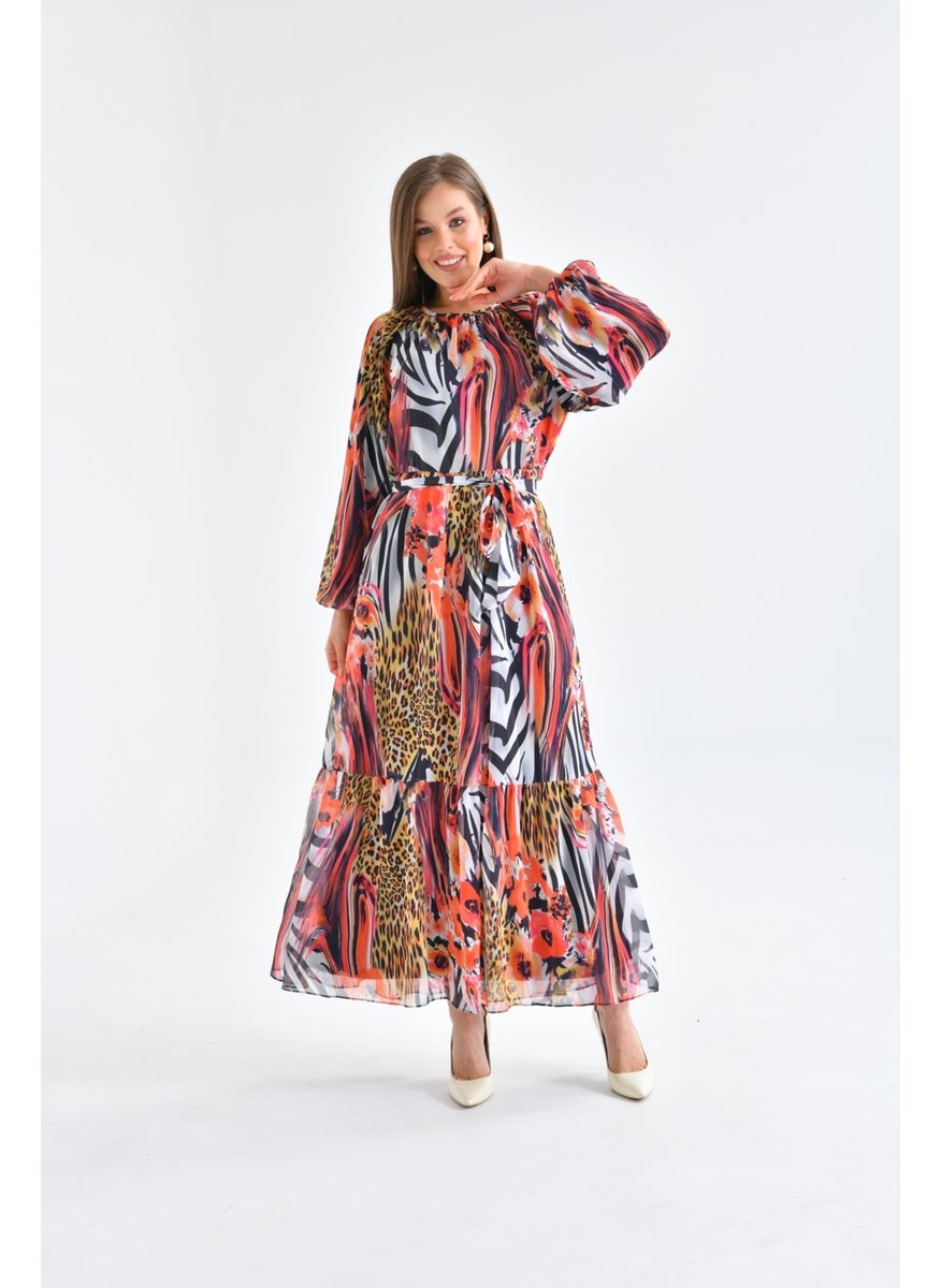 Ftz Women Women's Chiffon Printed Dress Coral