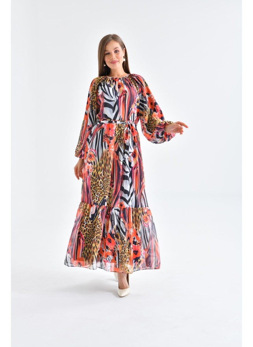 Ftz Women Women's Chiffon Printed Dress Coral