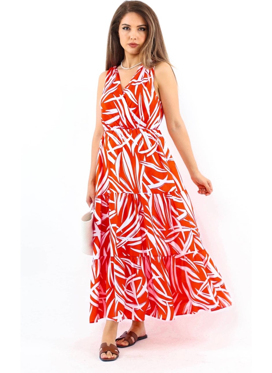 Women's Santorini Coral Viscose Dress with Elastic Waist