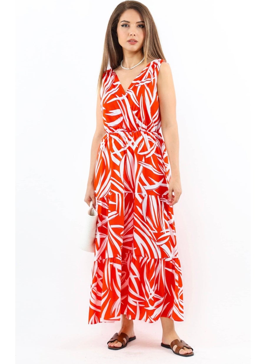 Women's Santorini Coral Viscose Dress with Elastic Waist