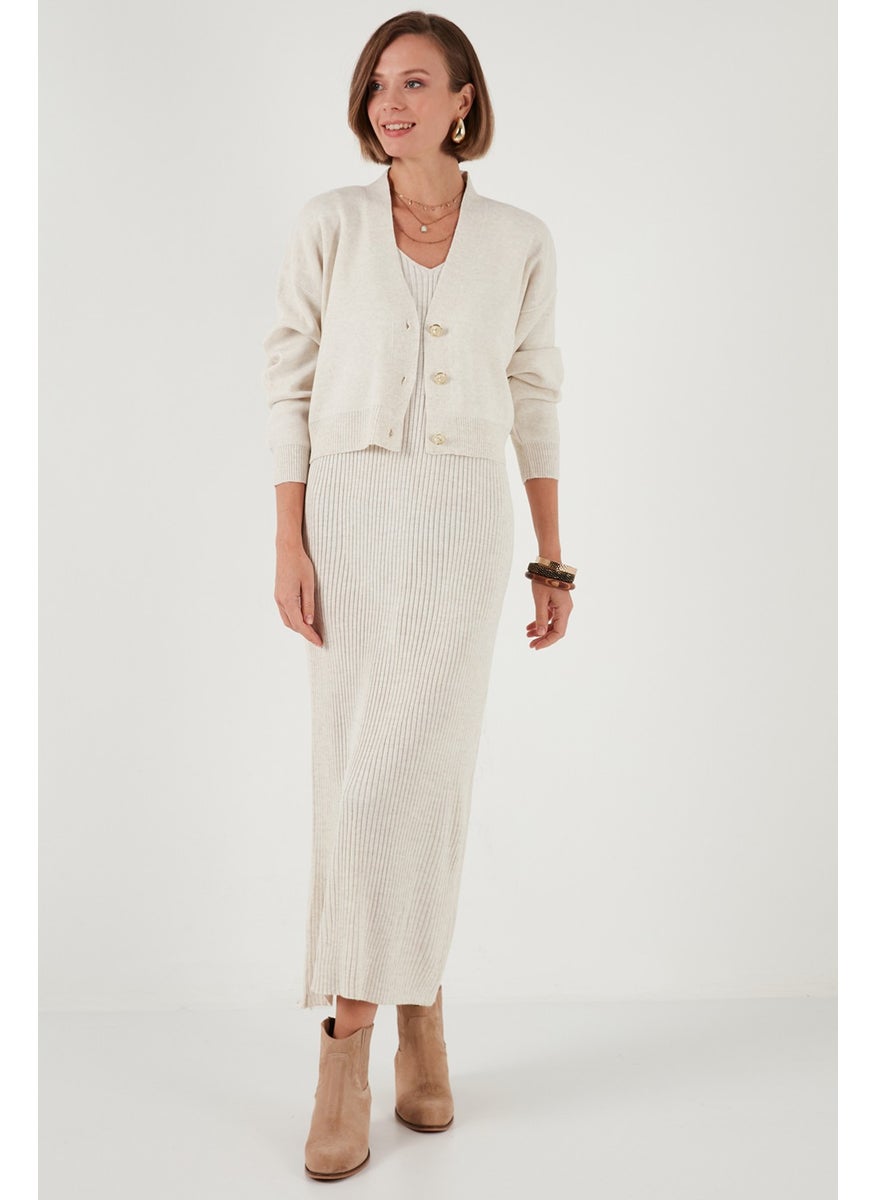 V Neck Ribbed Long Knit Dress Women's Dress 4616169