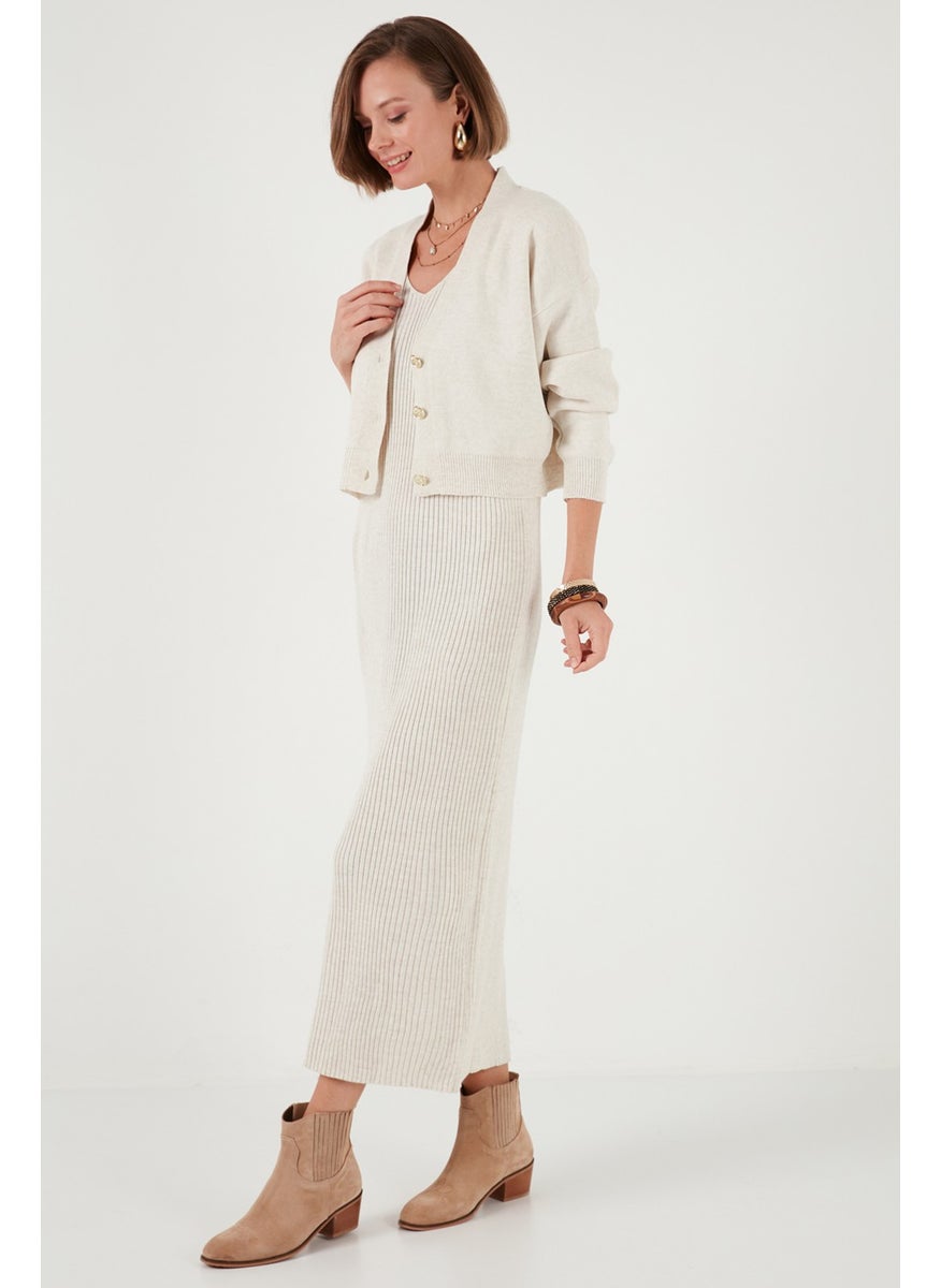V Neck Ribbed Long Knit Dress Women's Dress 4616169