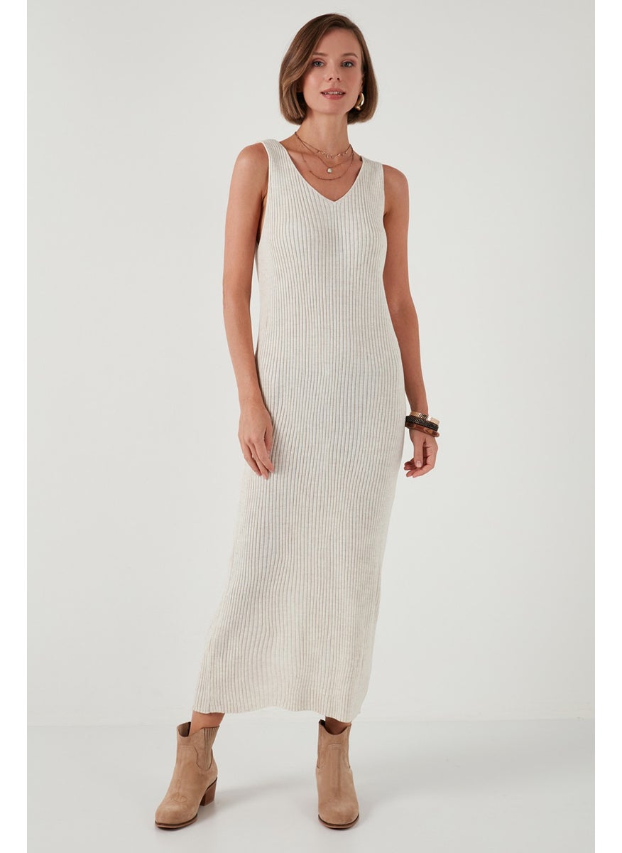 V Neck Ribbed Long Knit Dress Women's Dress 4616169
