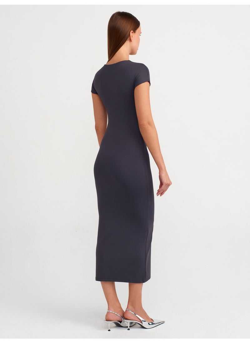 90890 Crew Neck Long Dress-Anthracite
