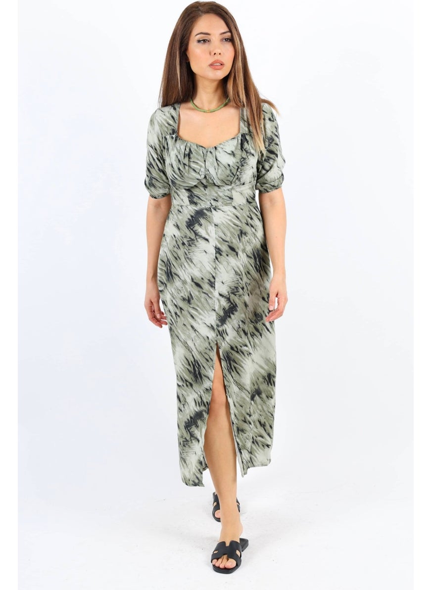 Women's Rena Khaki Back Elastic Slit Midi Dress