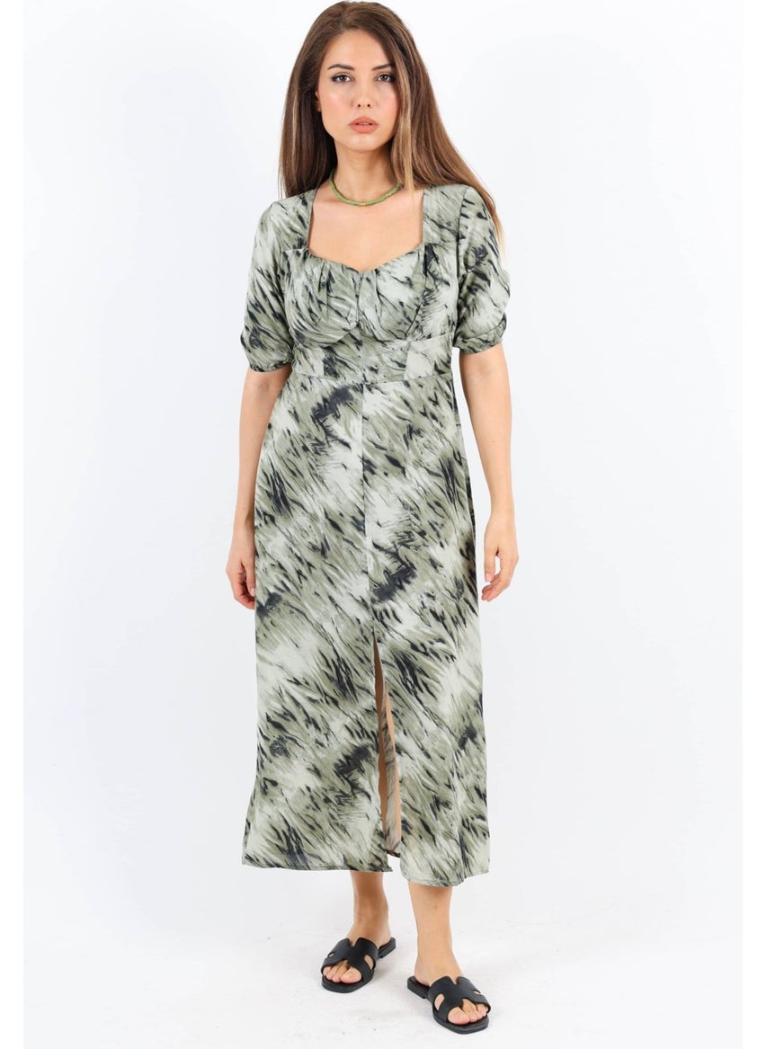 Women's Rena Khaki Back Elastic Slit Midi Dress