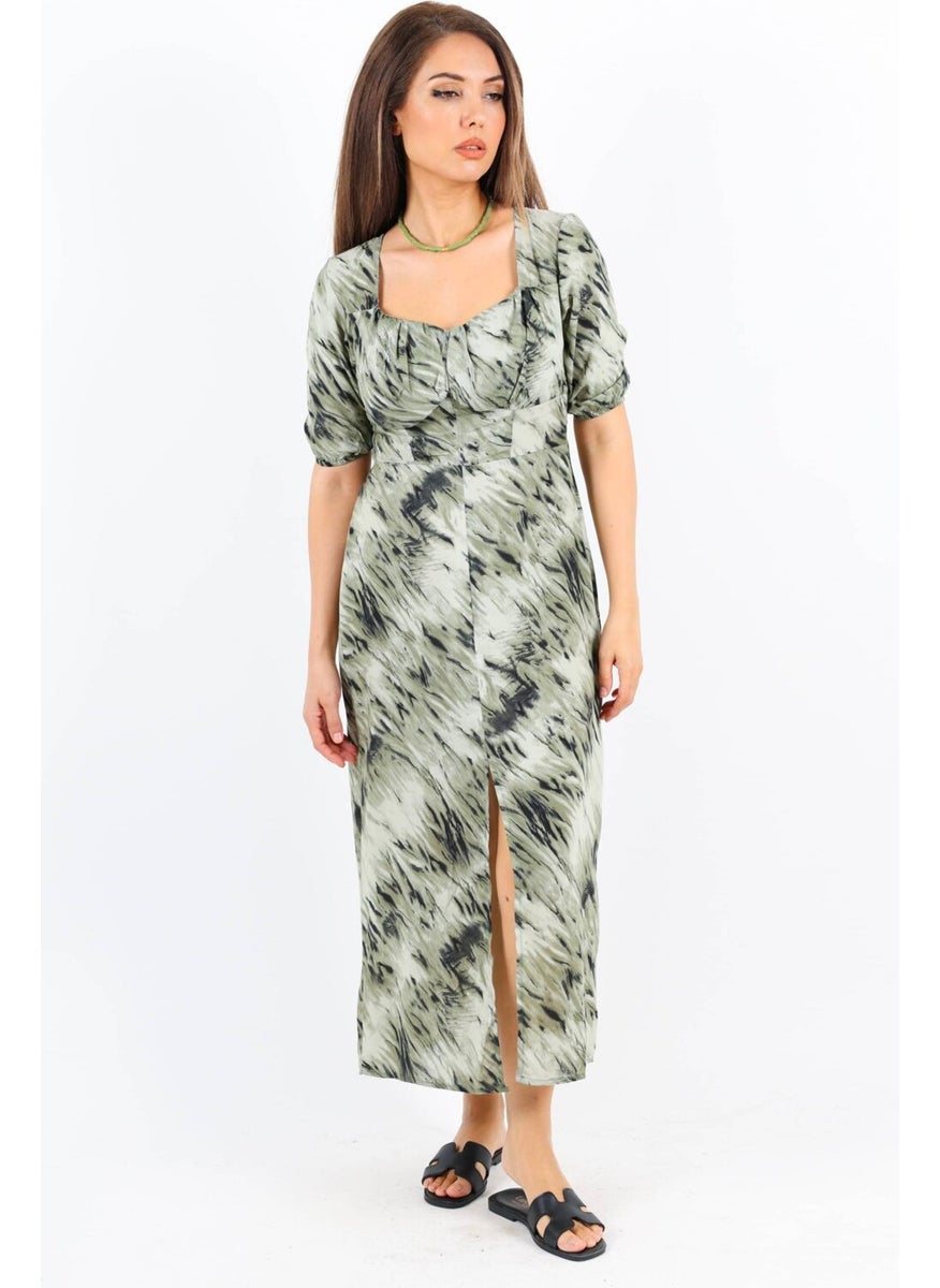 Women's Rena Khaki Back Elastic Slit Midi Dress