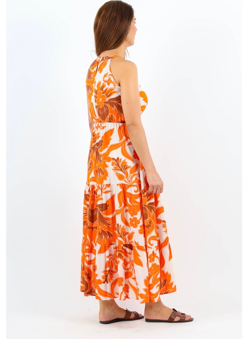 Women's Breeze Waist Elastic Orange Viscose Dress