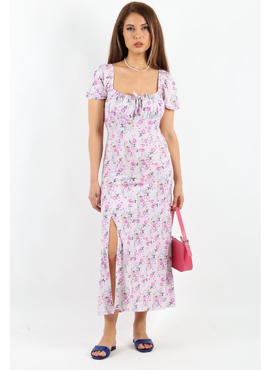 Women's Gardenia Pink Beige Floral Dress