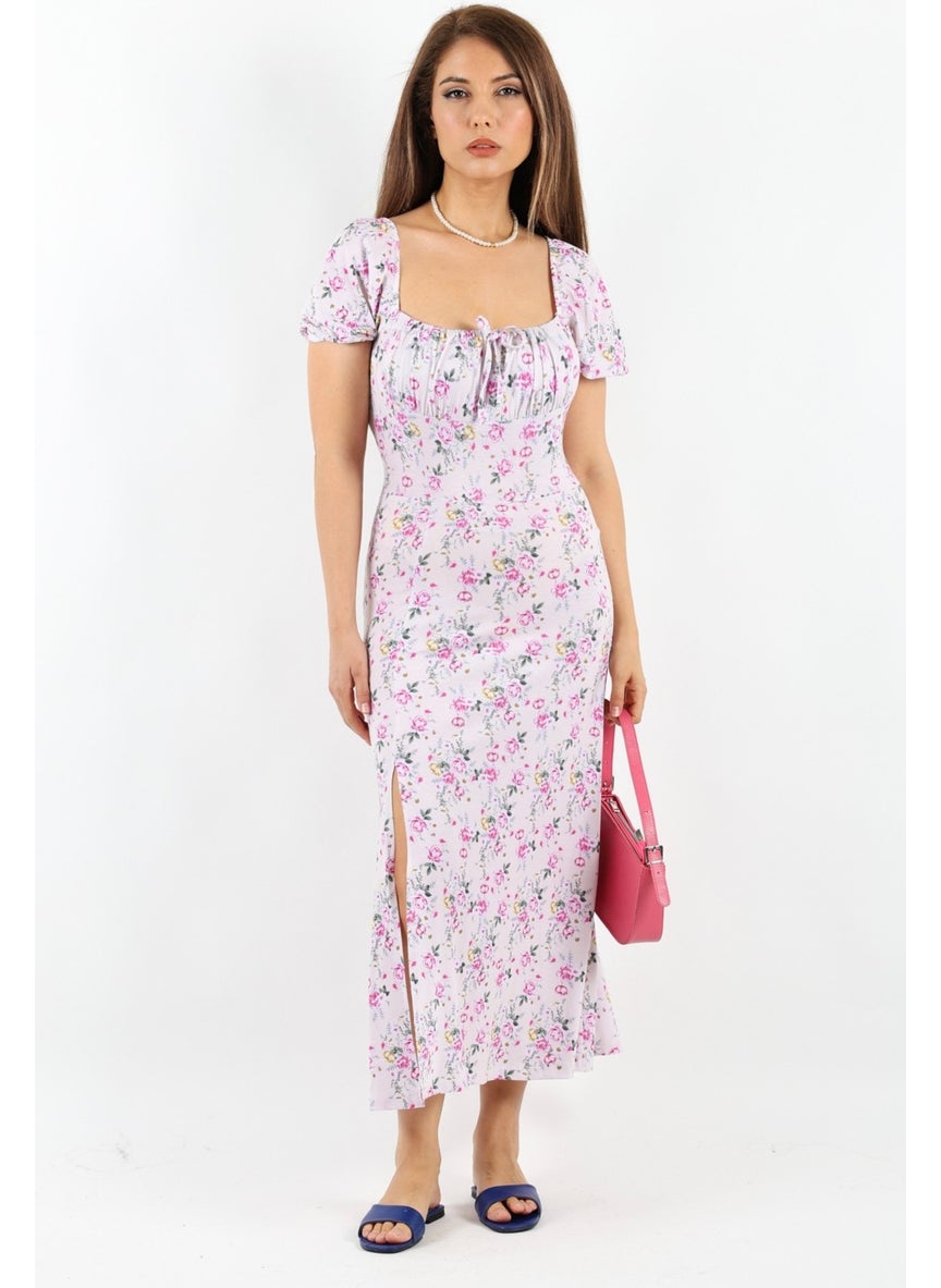 Women's Gardenia Pink Beige Floral Dress