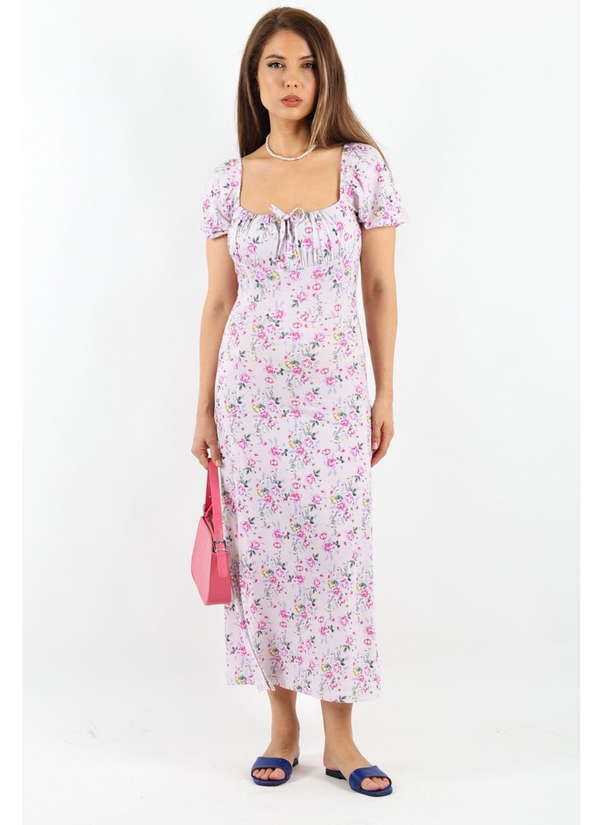 Women's Gardenia Pink Beige Floral Dress