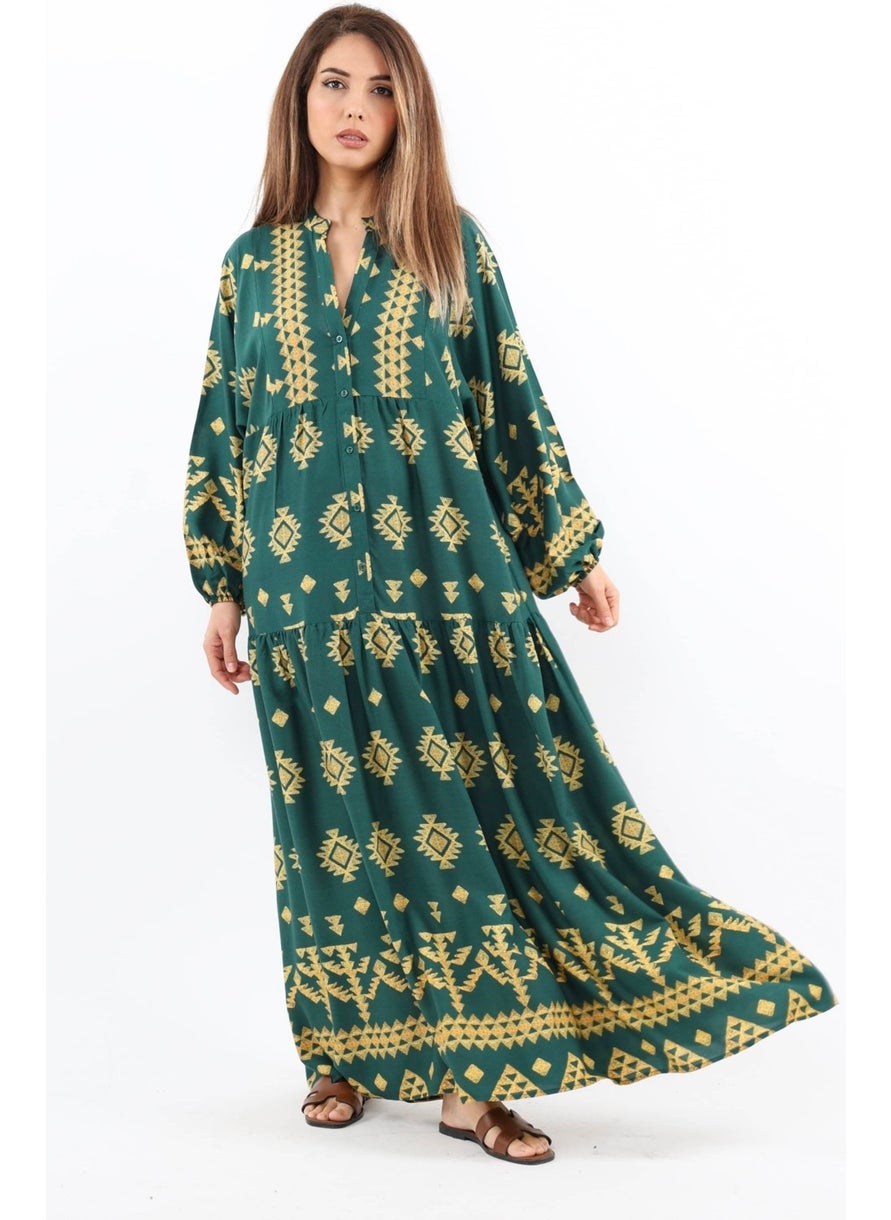 Prive Women's Ruby Viscose Maxi Length Green Balloon Sleeve Long Summer Dress