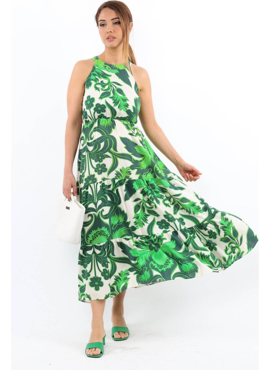 Women's Breeze Waist Elastic Green Viscose Dress