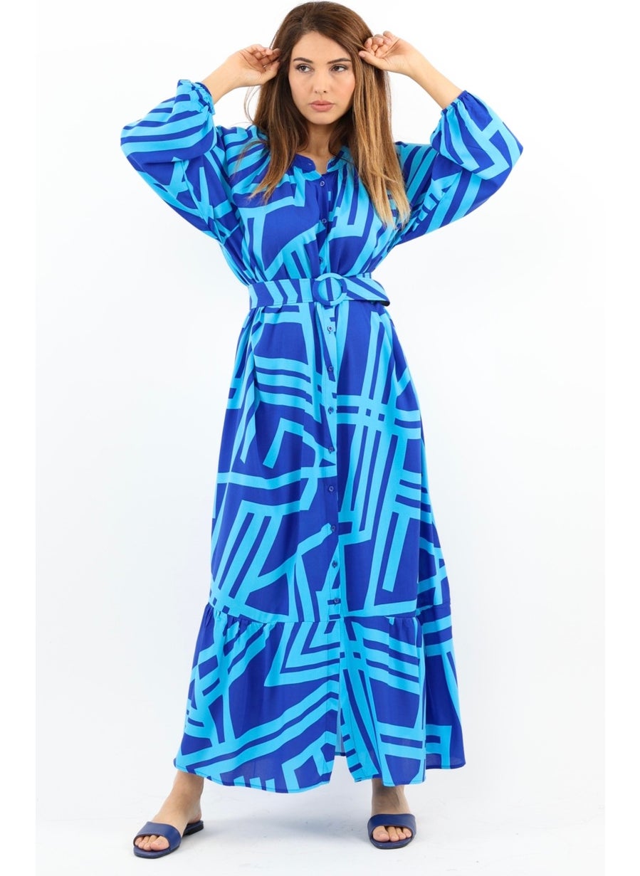Prive Women's Turn Turquoise Belted 100% Viscose Summer Dress
